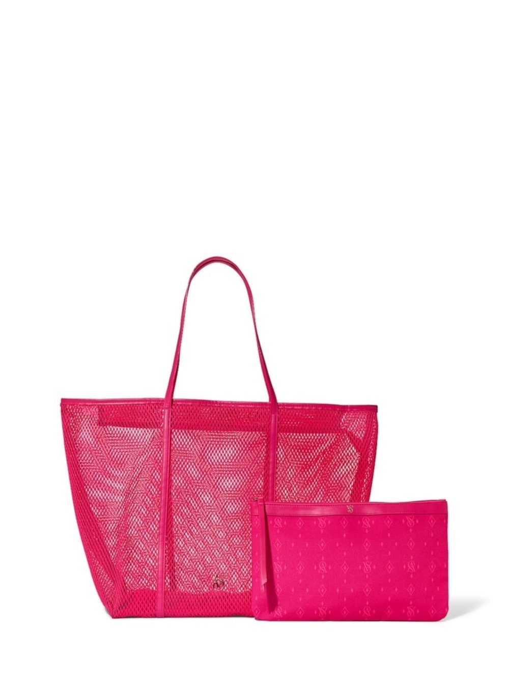 NWT Victoria's Secret Mesh Tote and Pouch Set hot pink